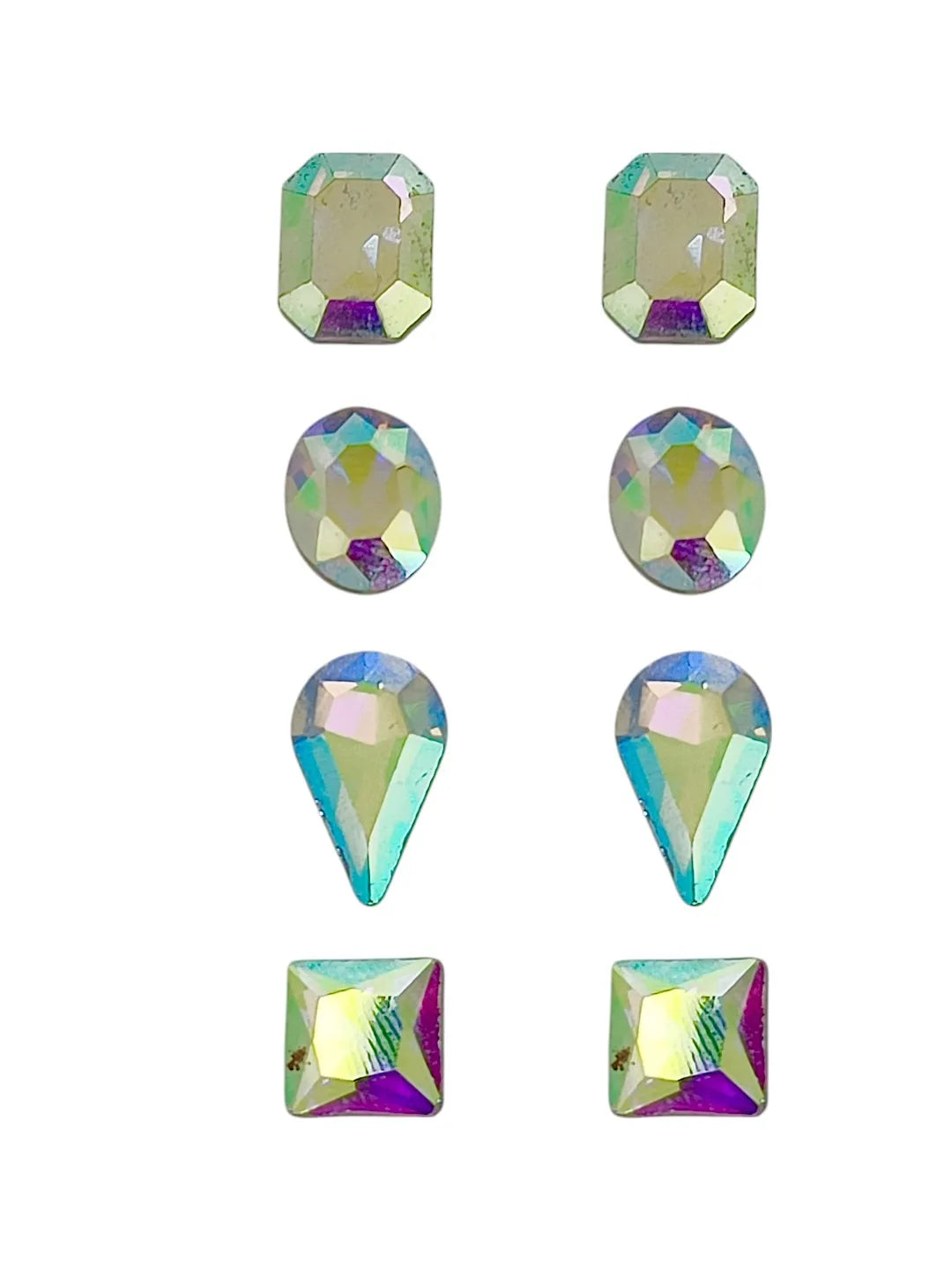 Set Of 4 Silver Plated Geometric shape Stone Studded Stud Earrings