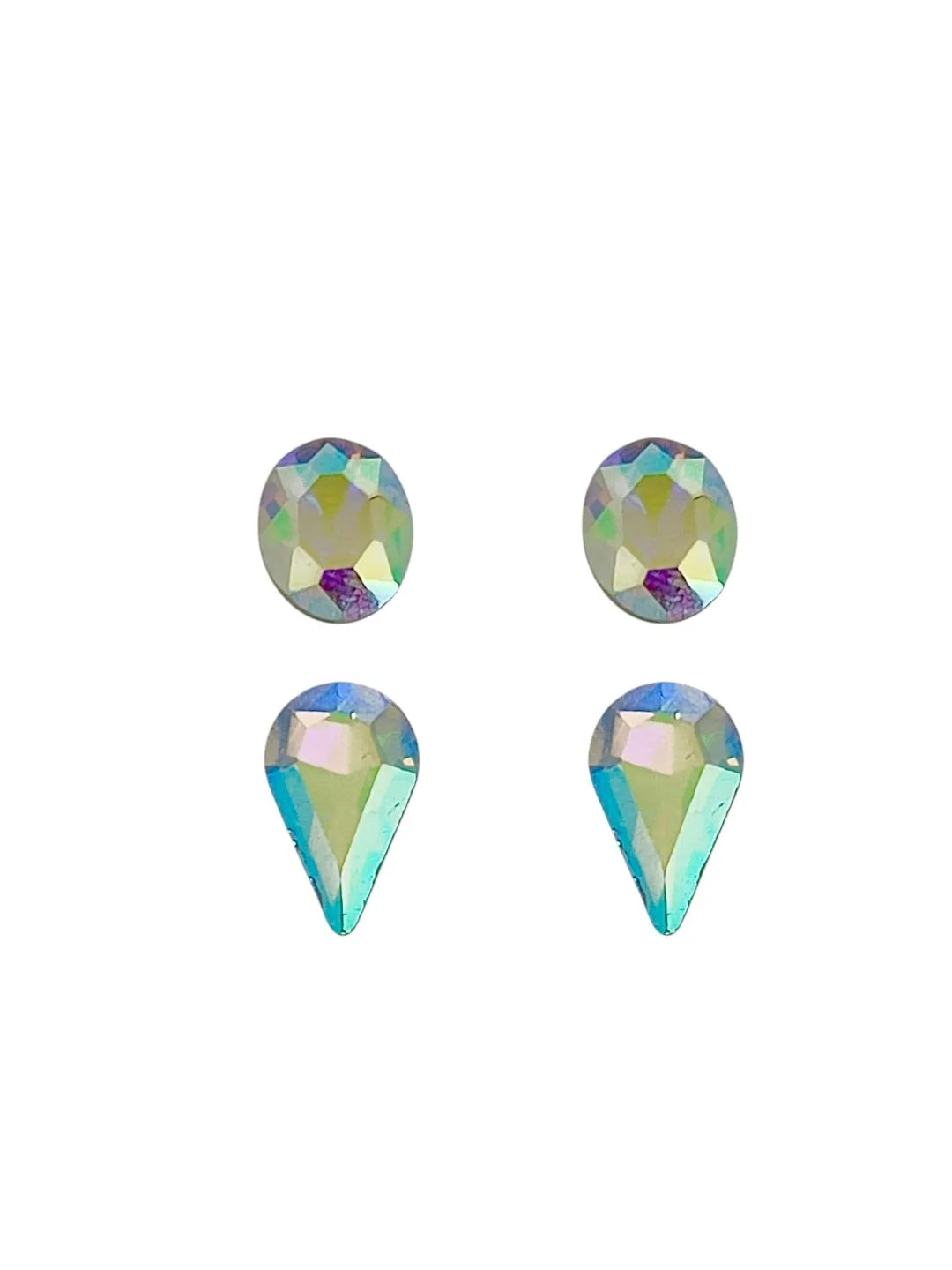 Set Of 4 Silver Plated Geometric shape Stone Studded Stud Earrings