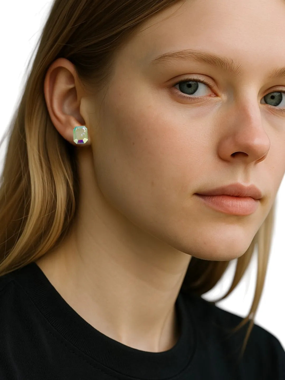 Set Of 4 Silver Plated Geometric shape Stone Studded Stud Earrings