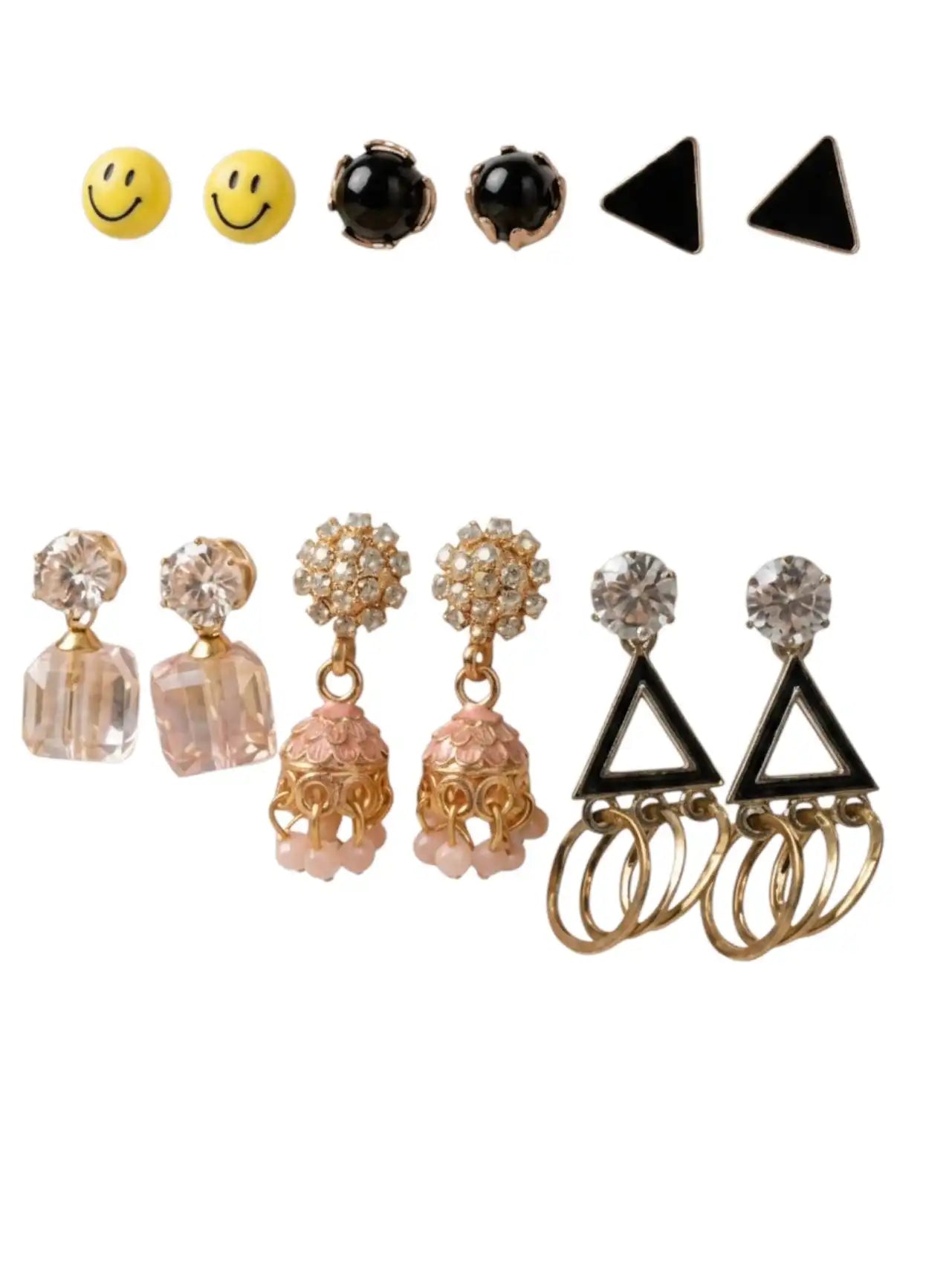 Set of 6 Versatile Gold-Tone Contemporary Stud & Drop Earrings Assortment