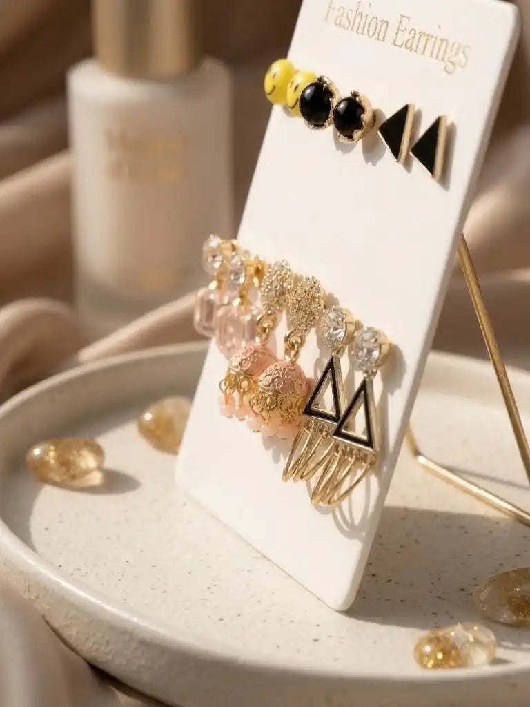 Set of 6 Versatile Gold-Tone Contemporary Stud & Drop Earrings Assortment