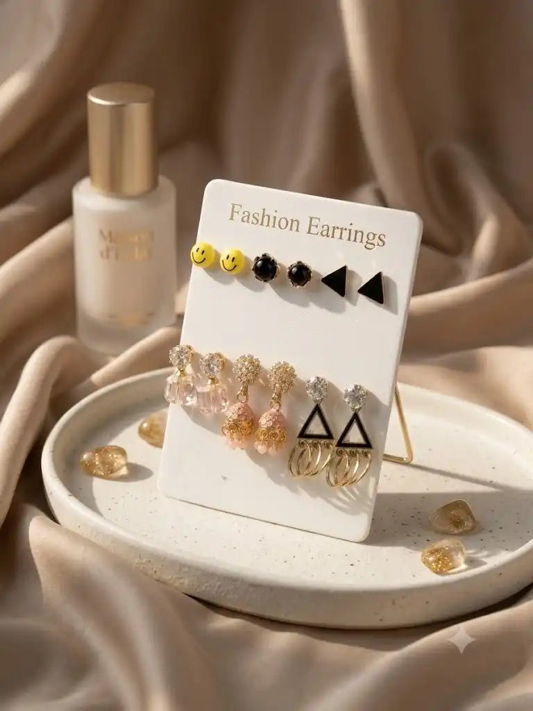 Set of 6 Versatile Gold-Tone Contemporary Stud & Drop Earrings Assortment