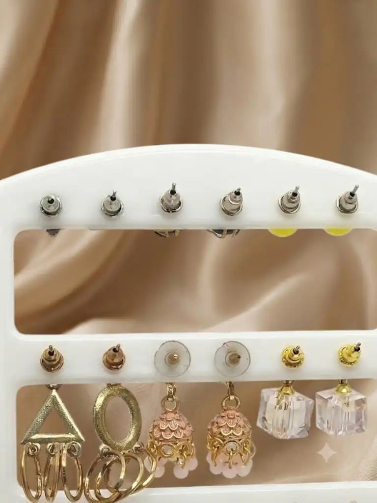 Set of 6 Versatile Gold-Tone Contemporary Stud & Drop Earrings Assortment