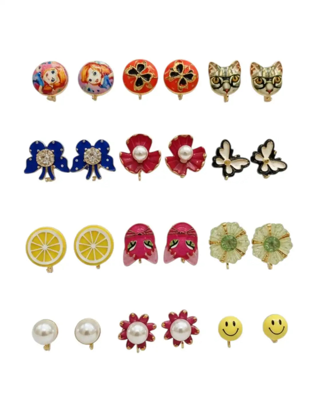 Set of 12 Multidesign Fancy Combo Stud Earrings
