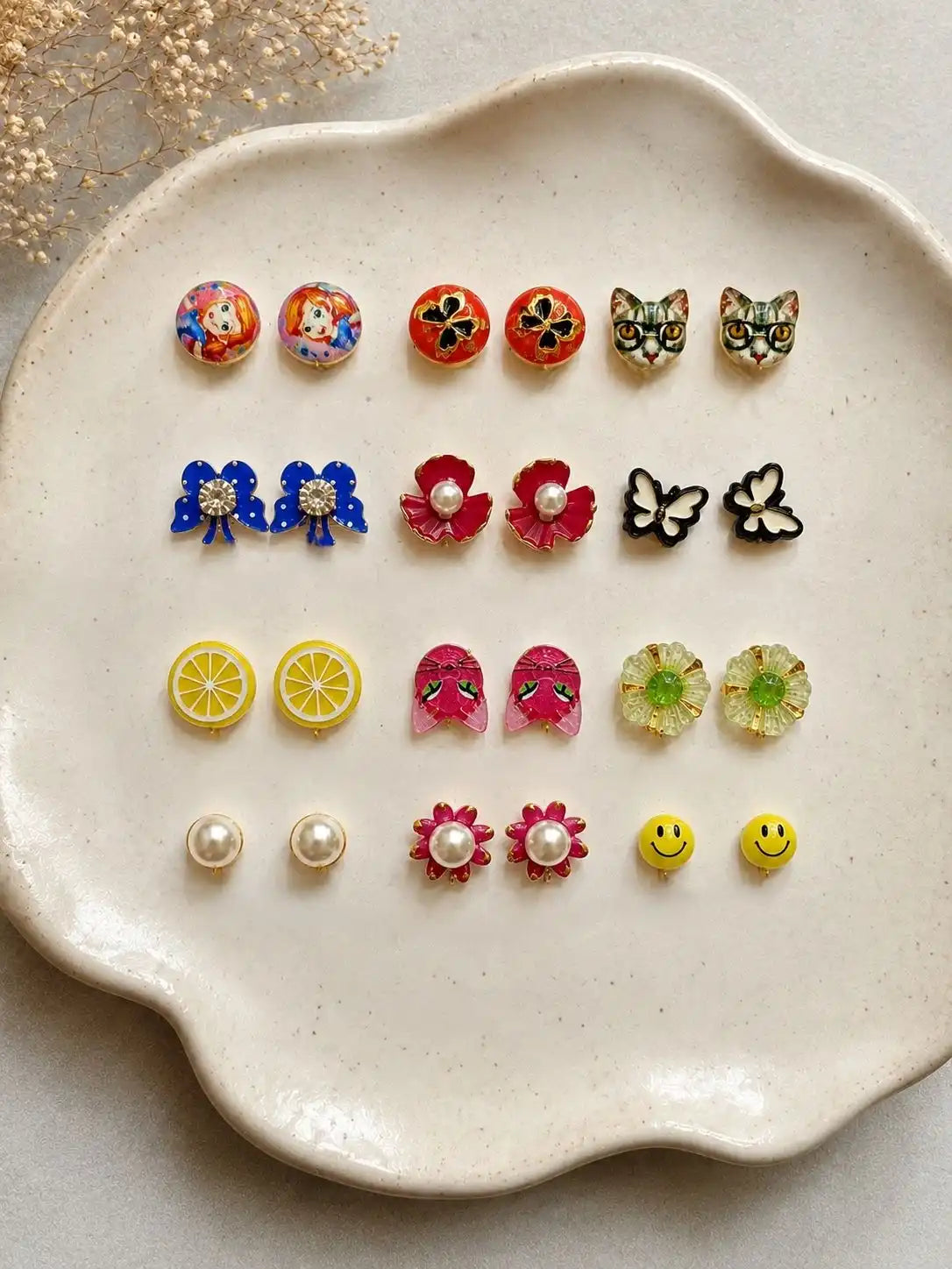 Set of 12 Multidesign Fancy Combo Stud Earrings