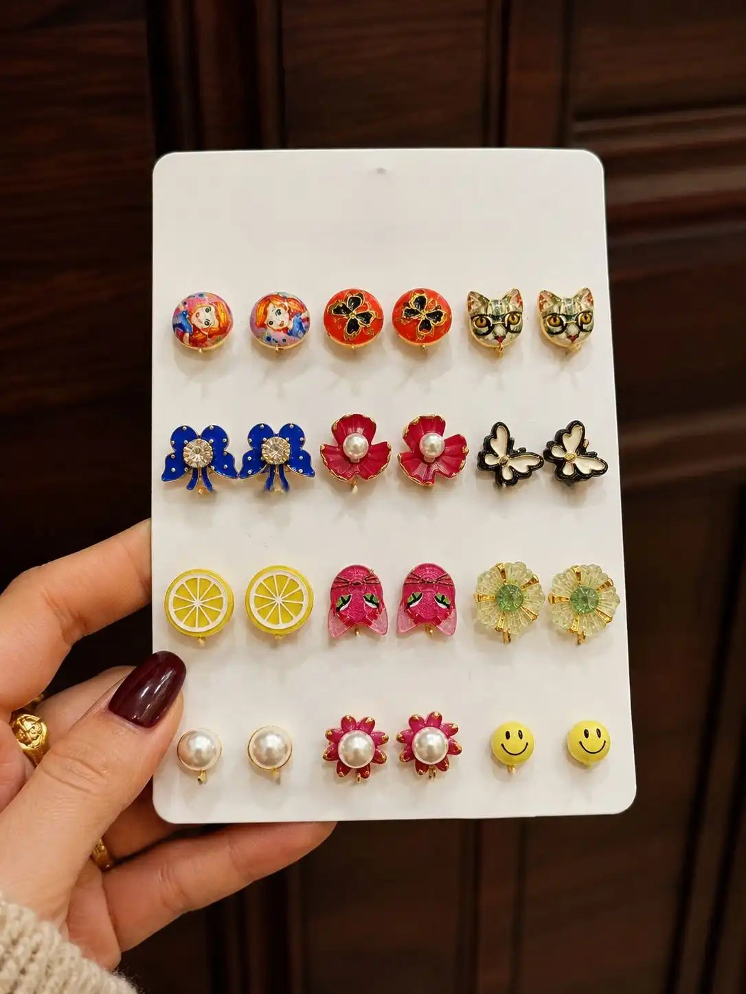 Set of 12 Multidesign Fancy Combo Stud Earrings