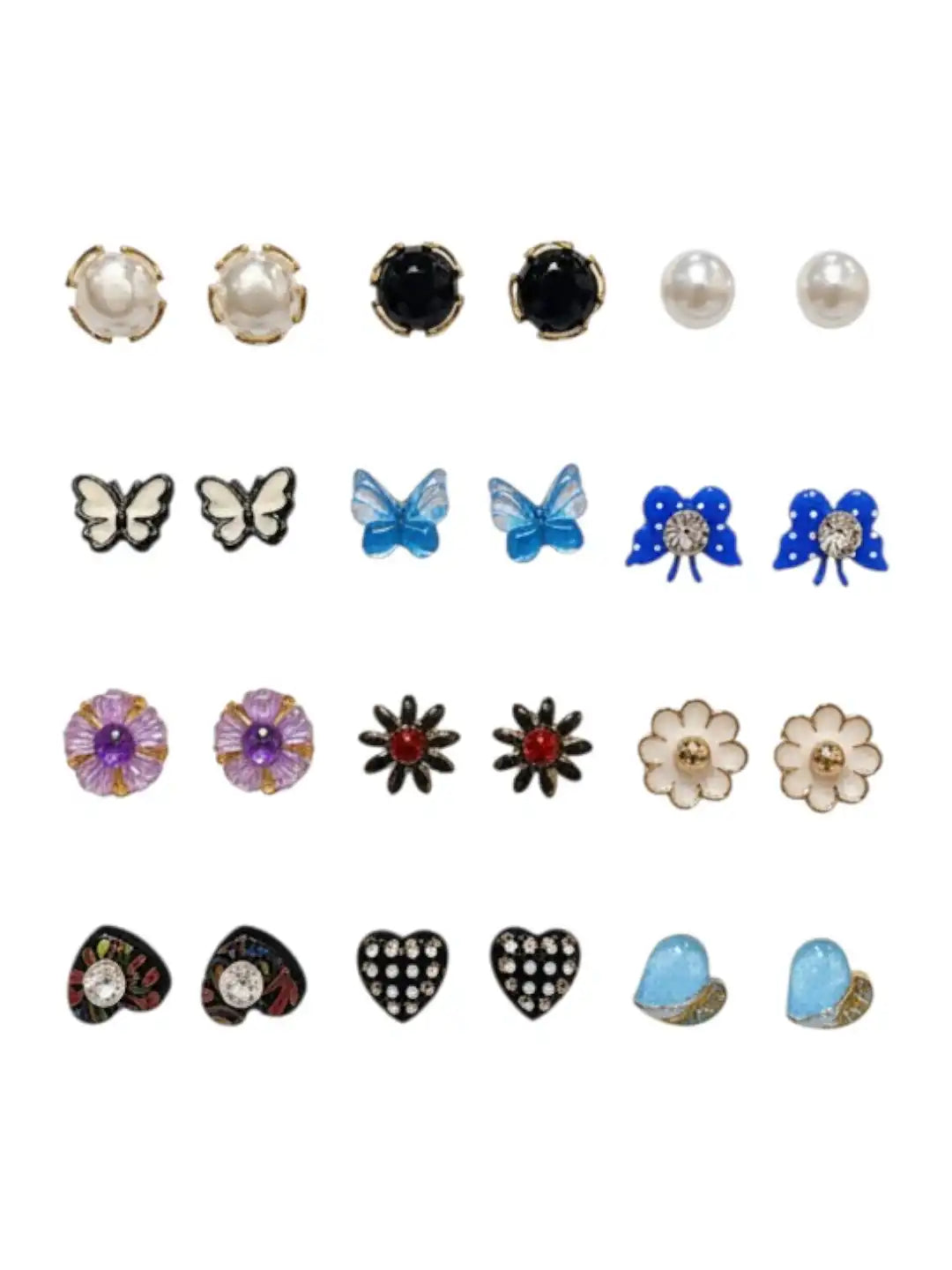 Set of 12 Multidesign Combo Stud Earrings