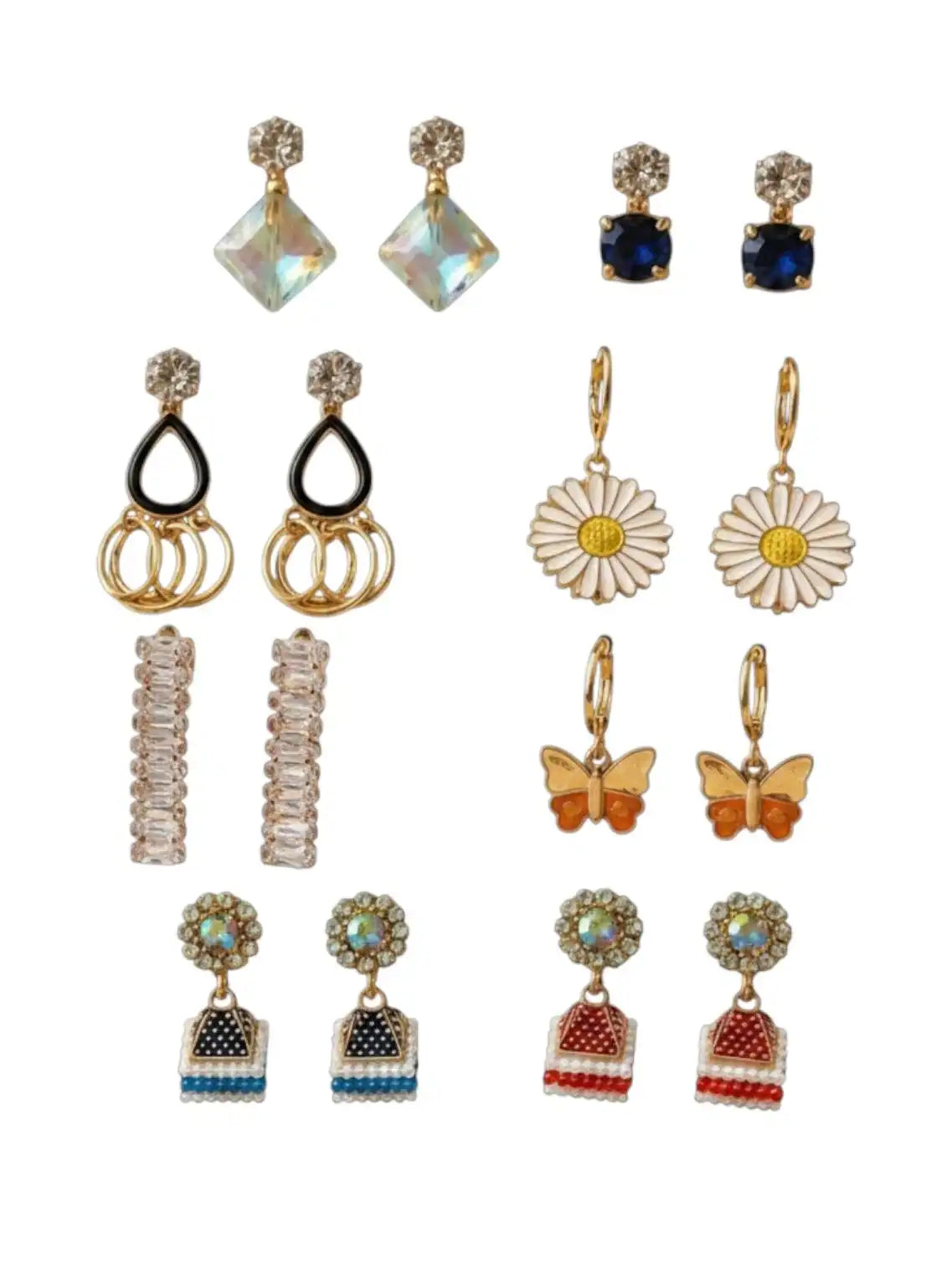 Set of 8 Gold-Tone Elegant Drop & Dangle Earrings Assortment