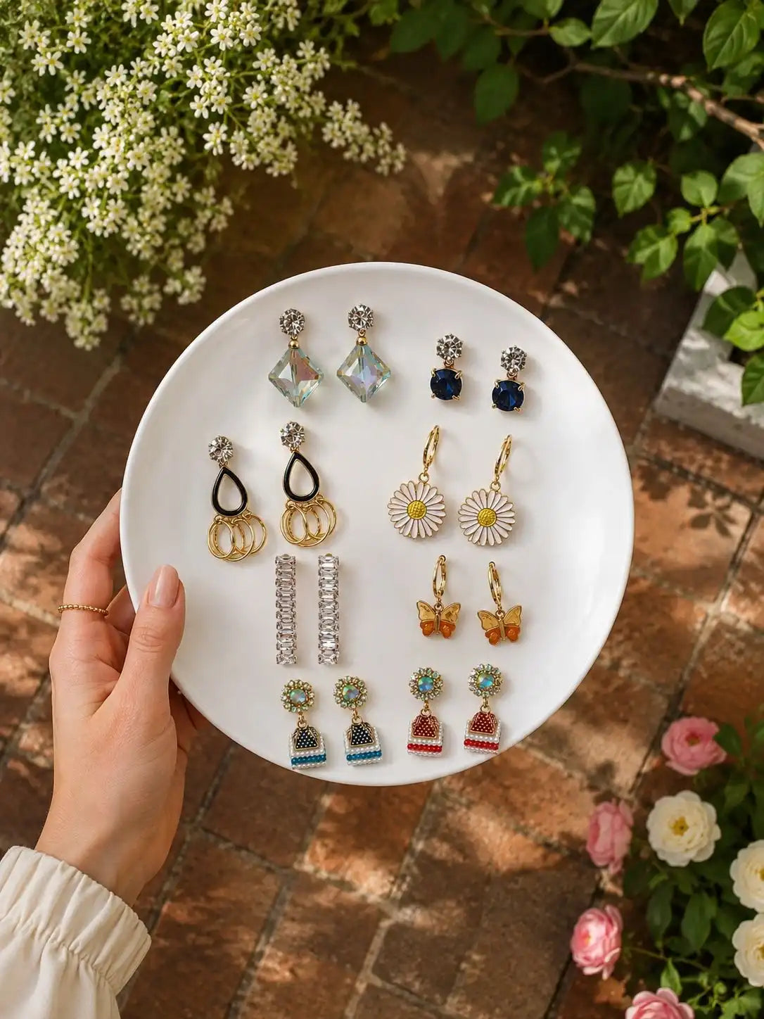 Set of 8 Gold-Tone Elegant Drop & Dangle Earrings Assortment