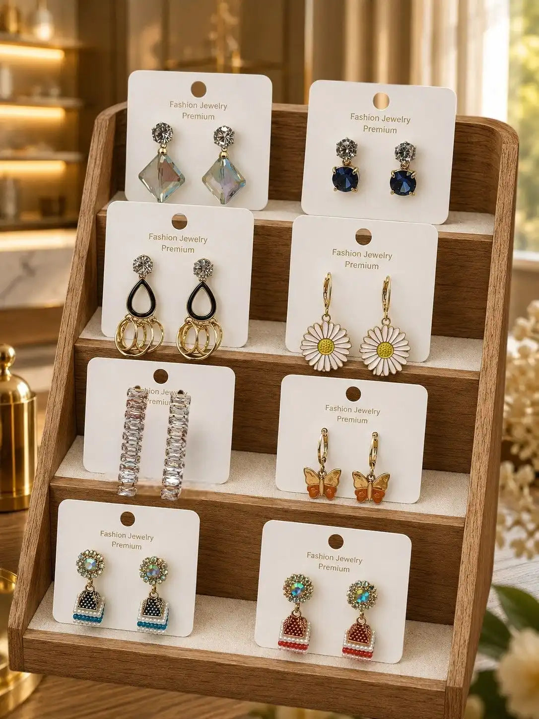 Set of 8 Gold-Tone Elegant Drop & Dangle Earrings Assortment