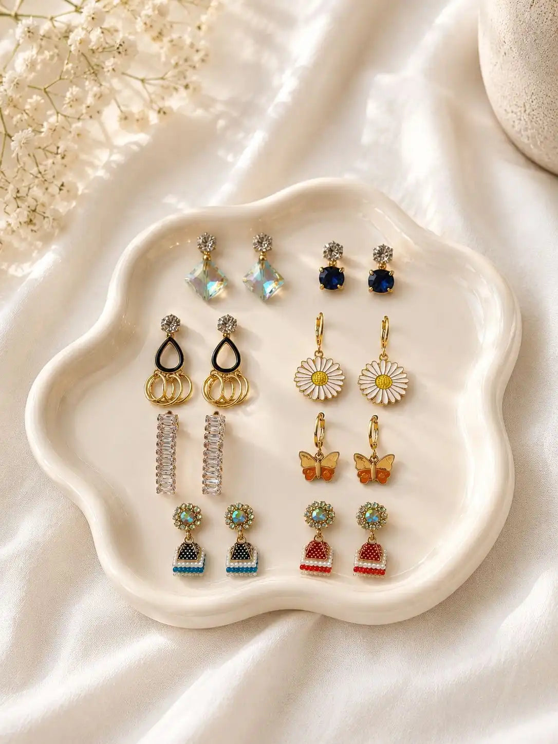 Set of 8 Gold-Tone Elegant Drop & Dangle Earrings Assortment