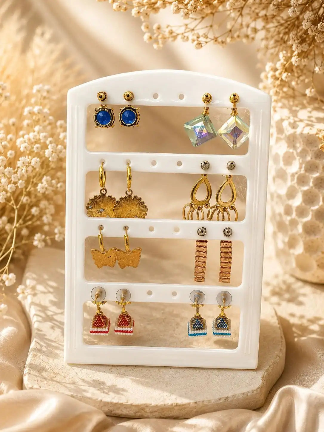 Set of 8 Gold-Tone Elegant Drop & Dangle Earrings Assortment