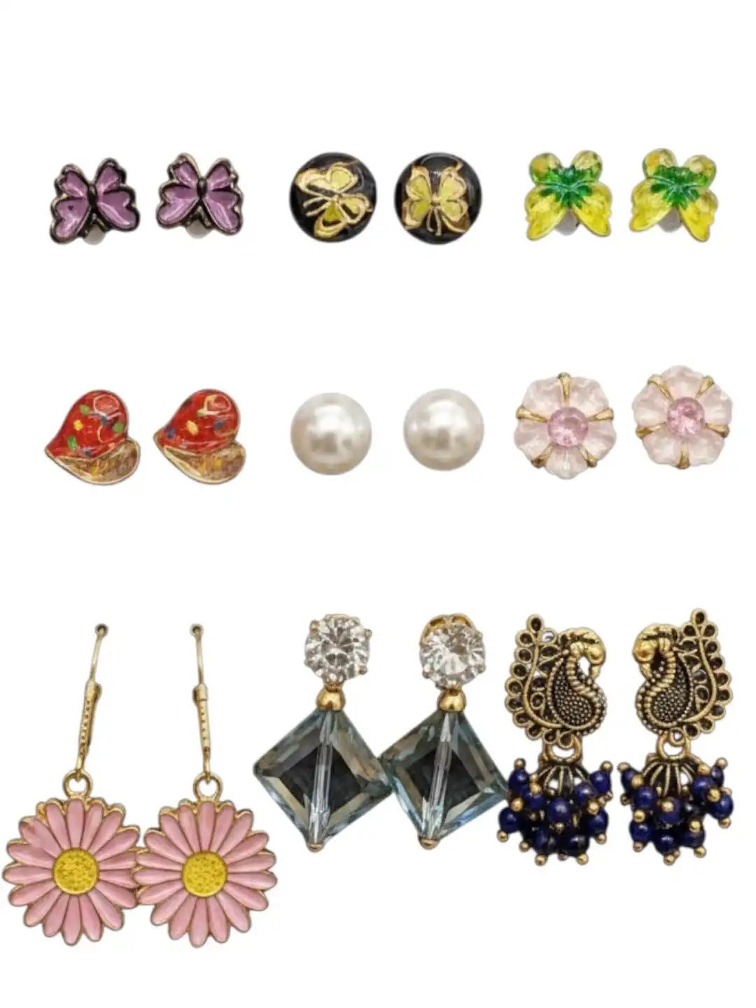 Set of 6 Diverse Combo Stud & Drop Earrings Assortment