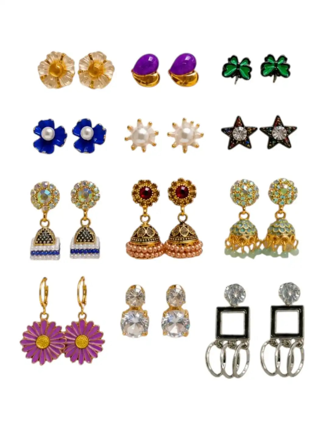 Set of 12 Pair Combo Stud and Drop Earrings Assortment