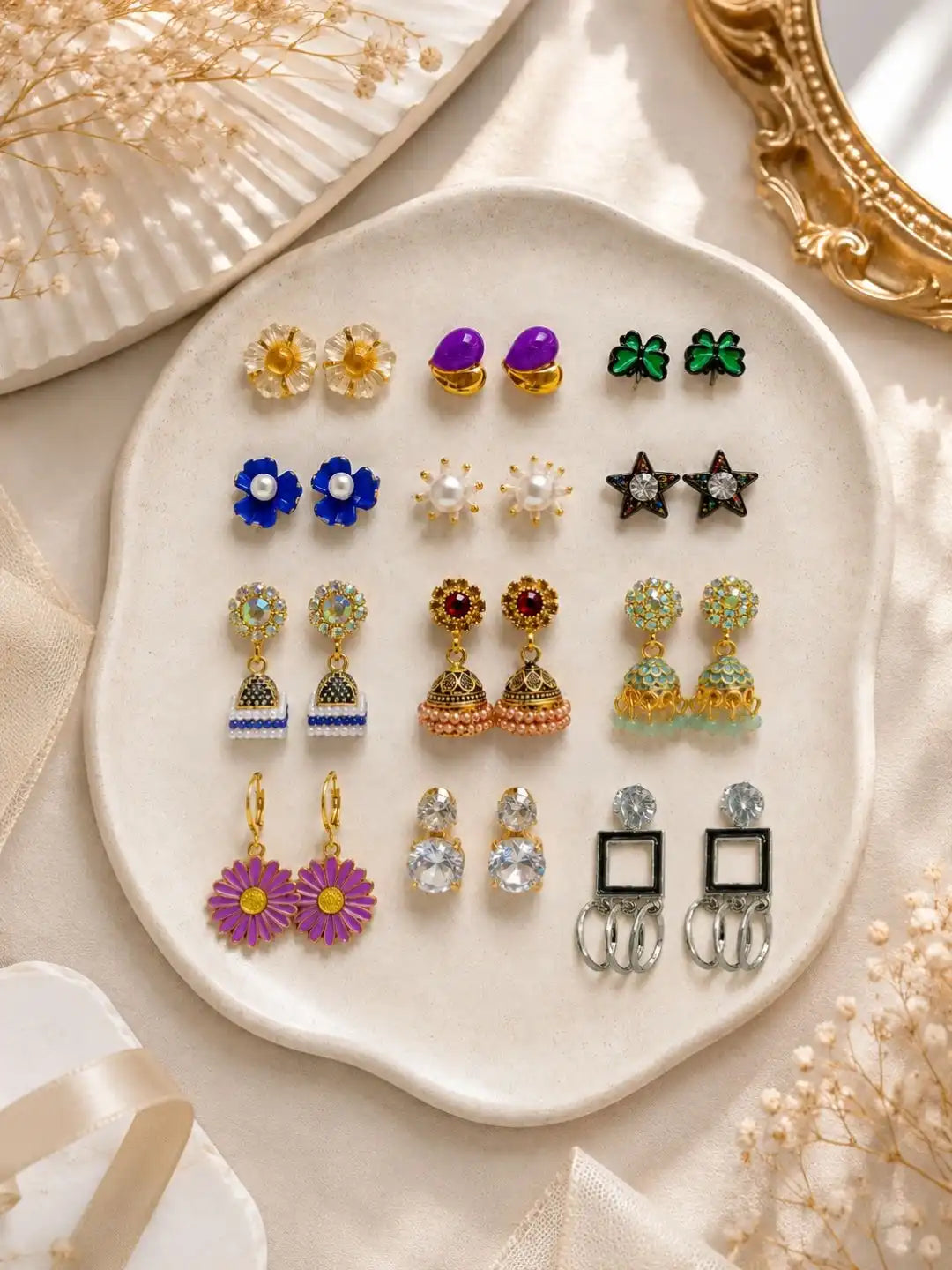 Set of 12 Pair Combo Stud and Drop Earrings Assortment