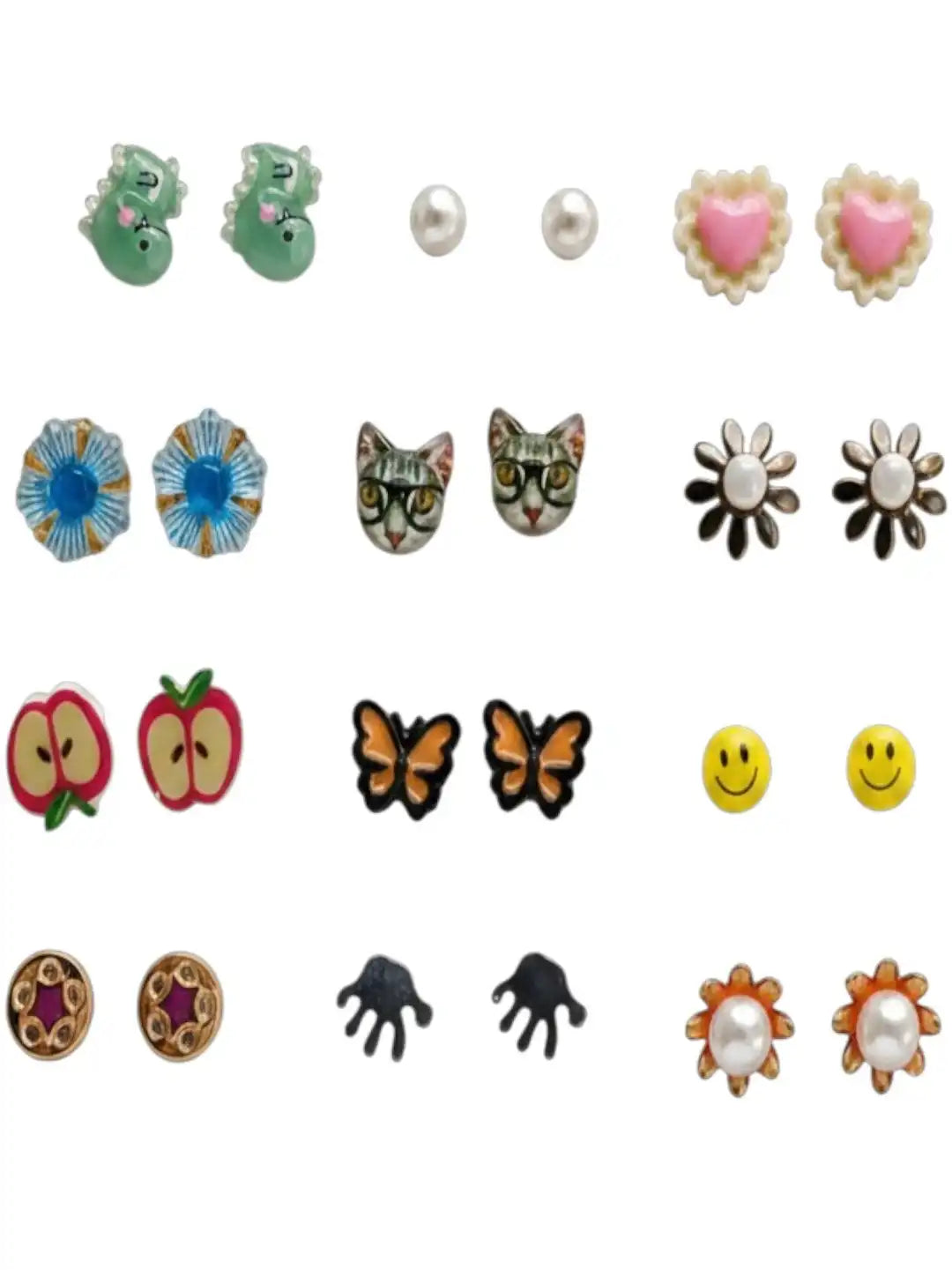 Set of 12 Pair Fancy Combo Stud Earrings