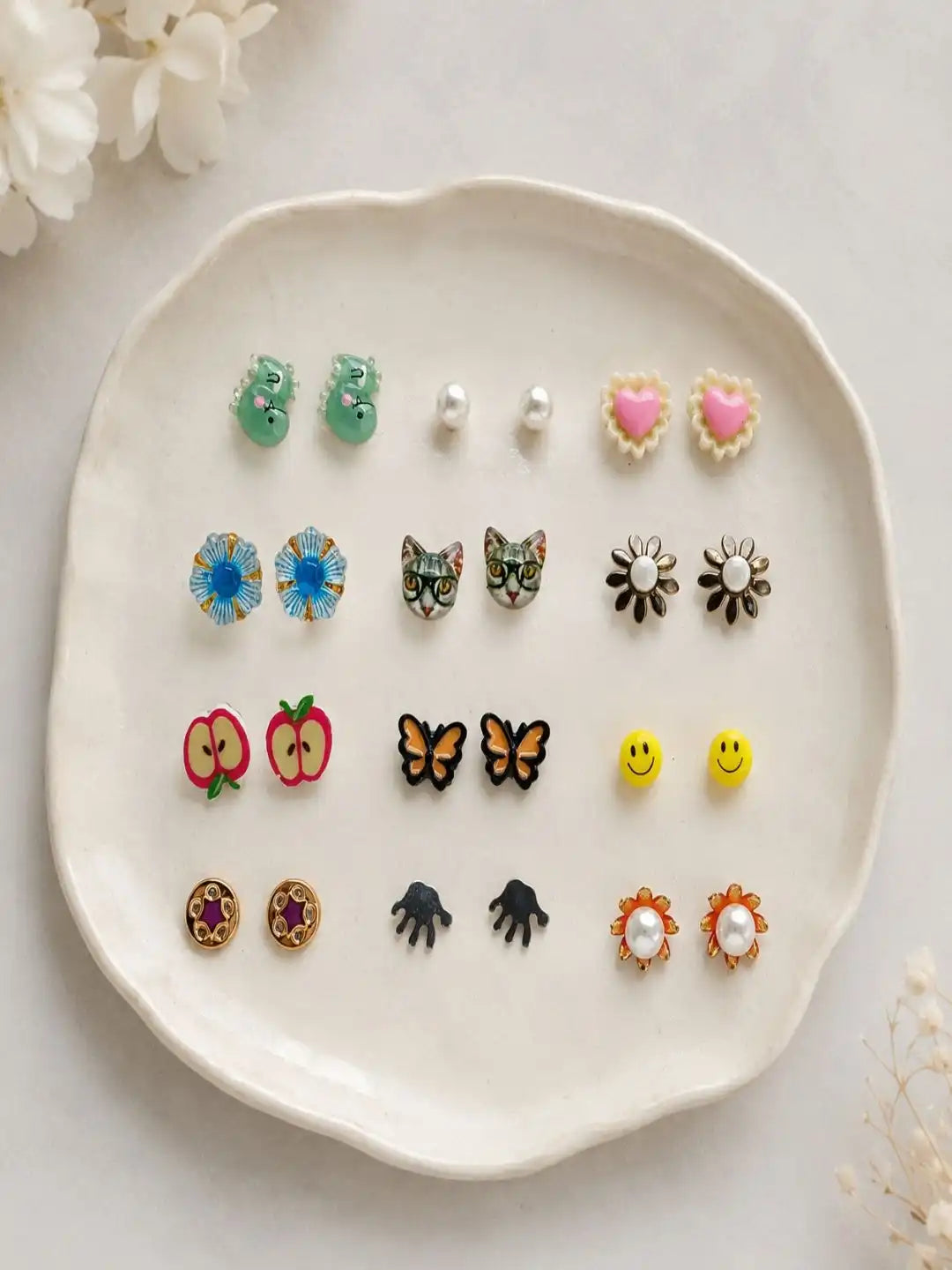 Set of 12 Pair Fancy Combo Stud Earrings