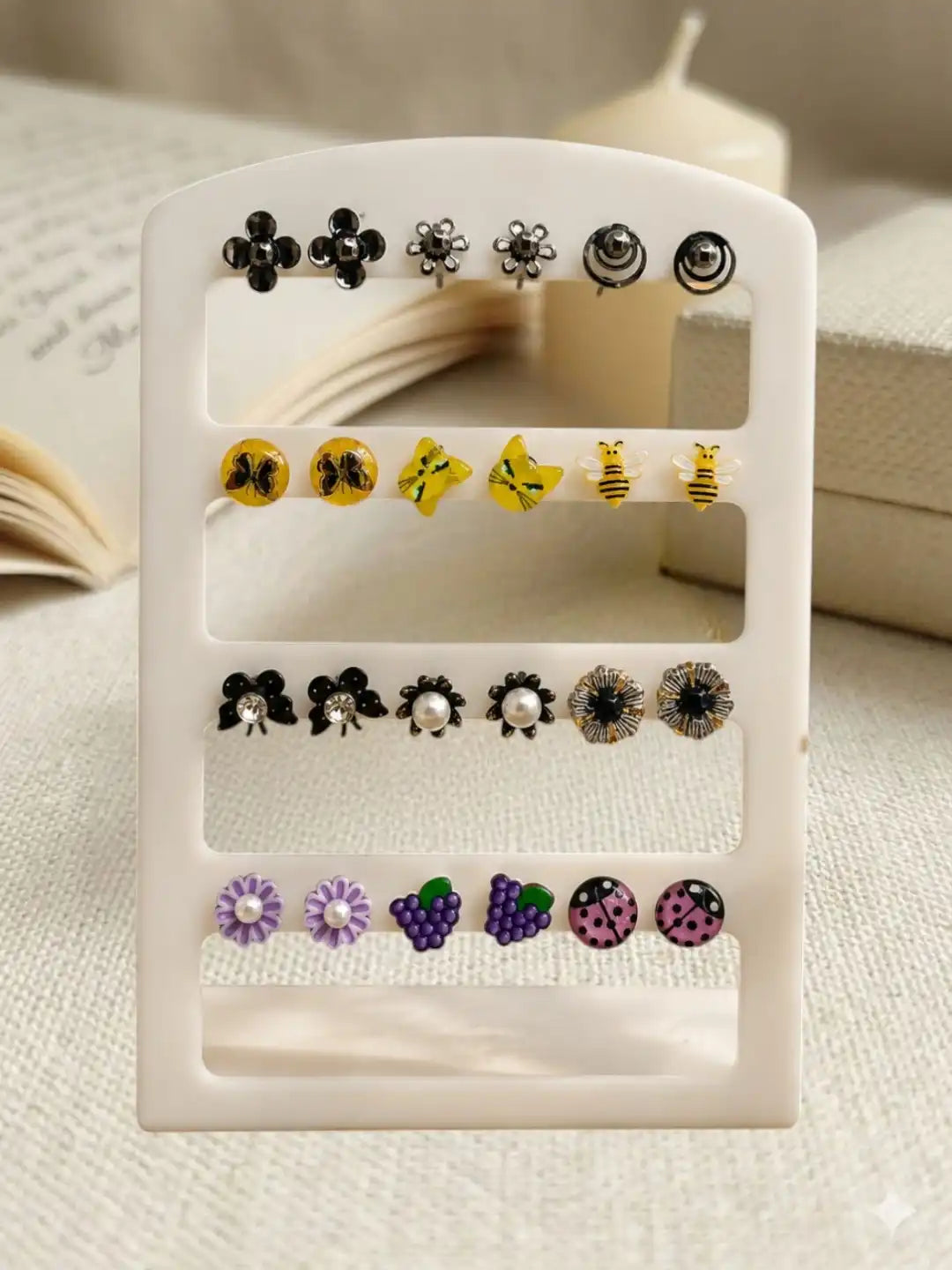 Set of 12 Multidesign Whimsical Combo Stud Earrings