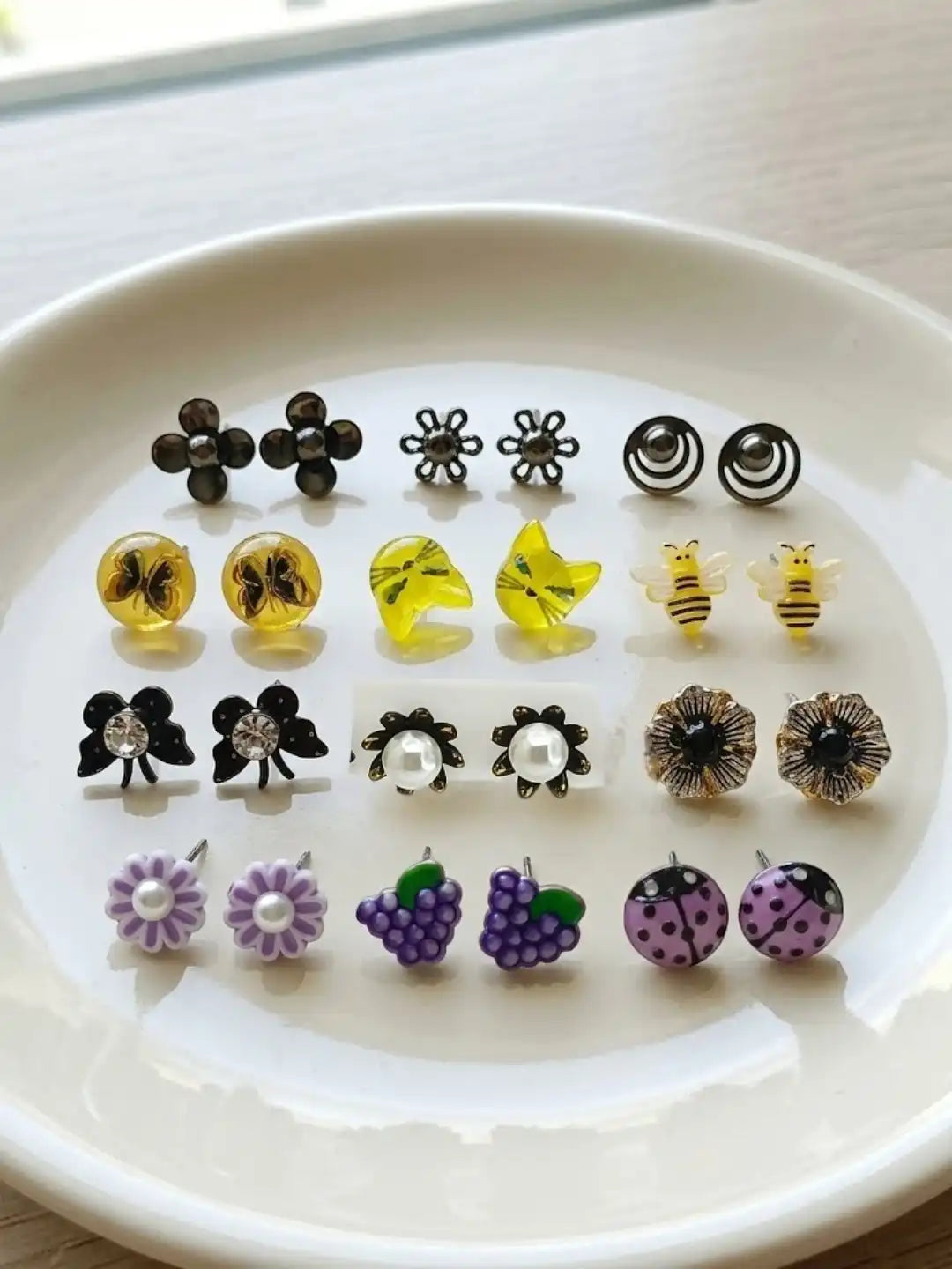 Set of 12 Multidesign Whimsical Combo Stud Earrings