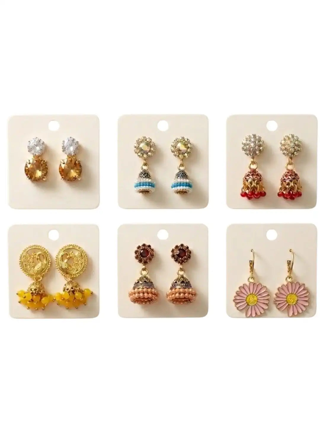 Set of 6 Ethnic Fusion Combo Drop Earrings