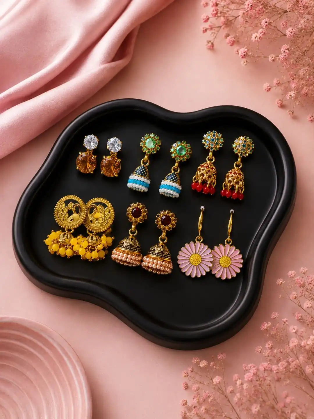 Set of 6 Ethnic Fusion Combo Drop Earrings