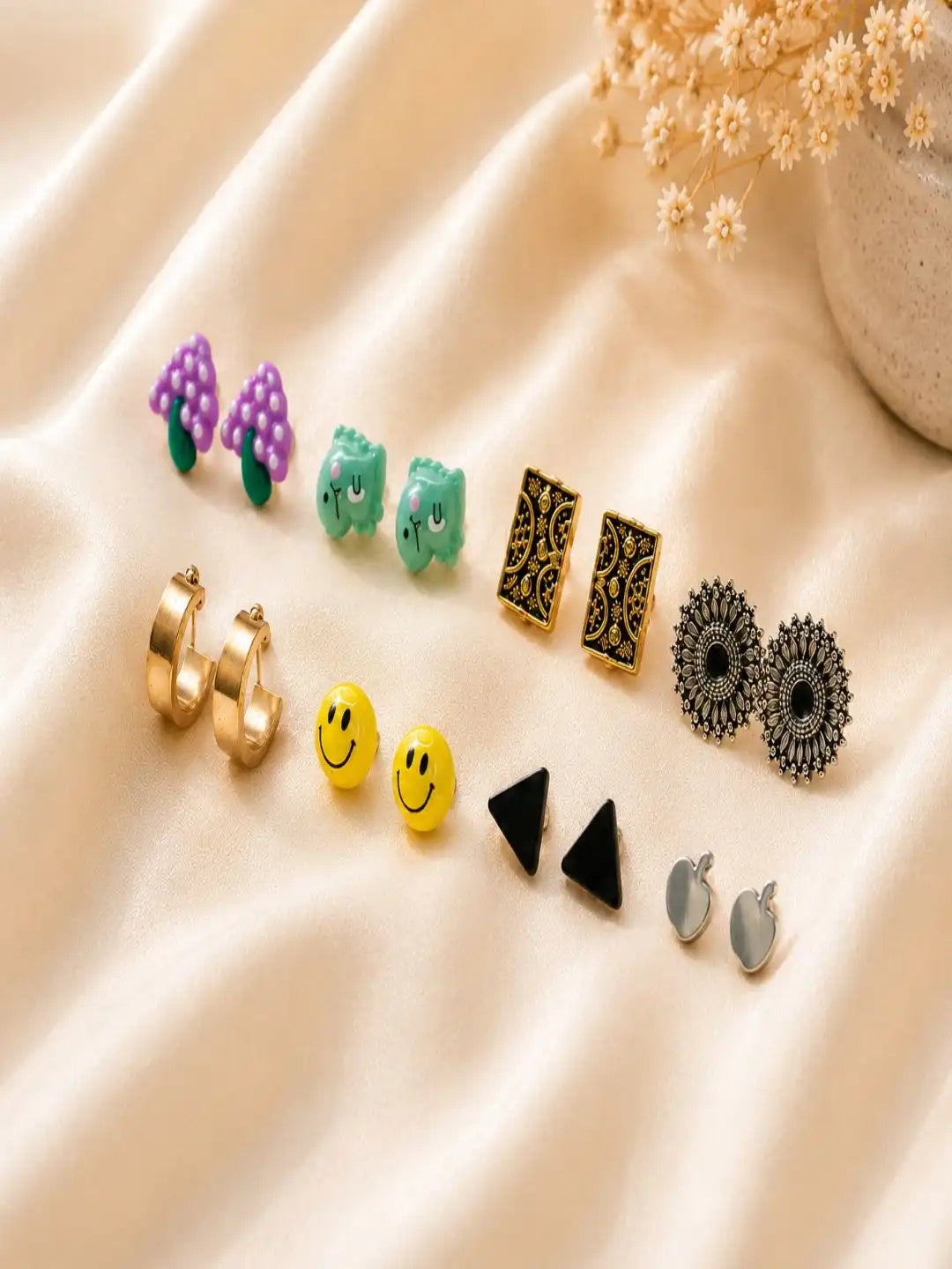 Set of 8 Cute Funky & Stylish Assorted Stud & Hoop Combo Earrings