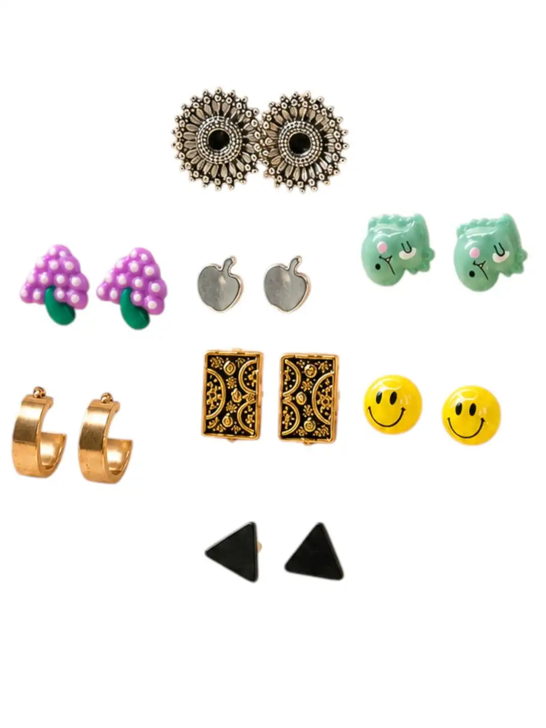 Set of 8 Cute Funky & Stylish Assorted Stud & Hoop Combo Earrings