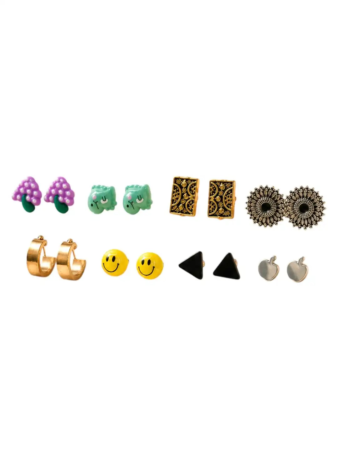 Set of 8 Cute Funky & Stylish Assorted Stud & Hoop Combo Earrings