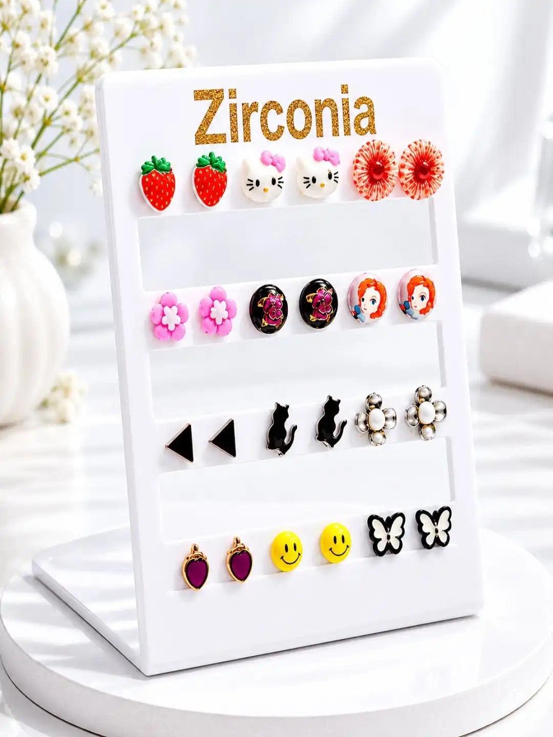 Set of 12 Fancy Cute Multicolor Stud Earrings