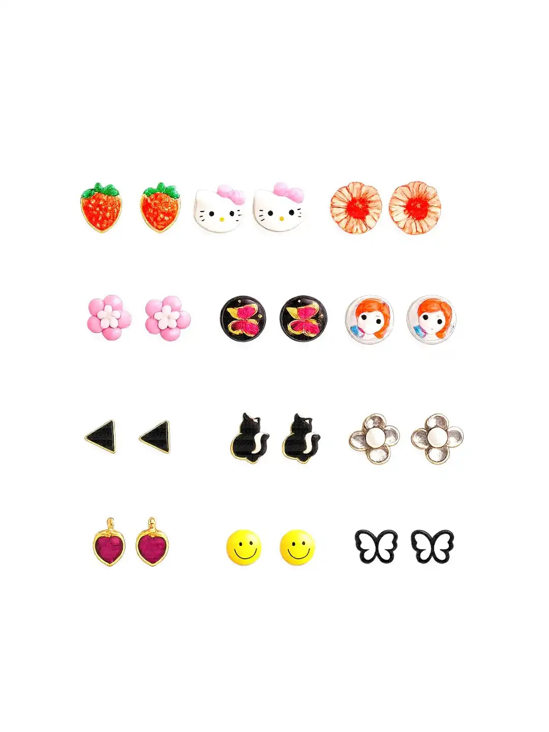 Set of 12 Fancy Cute Multicolor Stud Earrings
