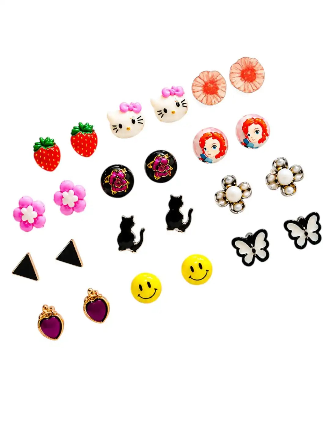 Set of 12 Fancy Cute Multicolor Stud Earrings