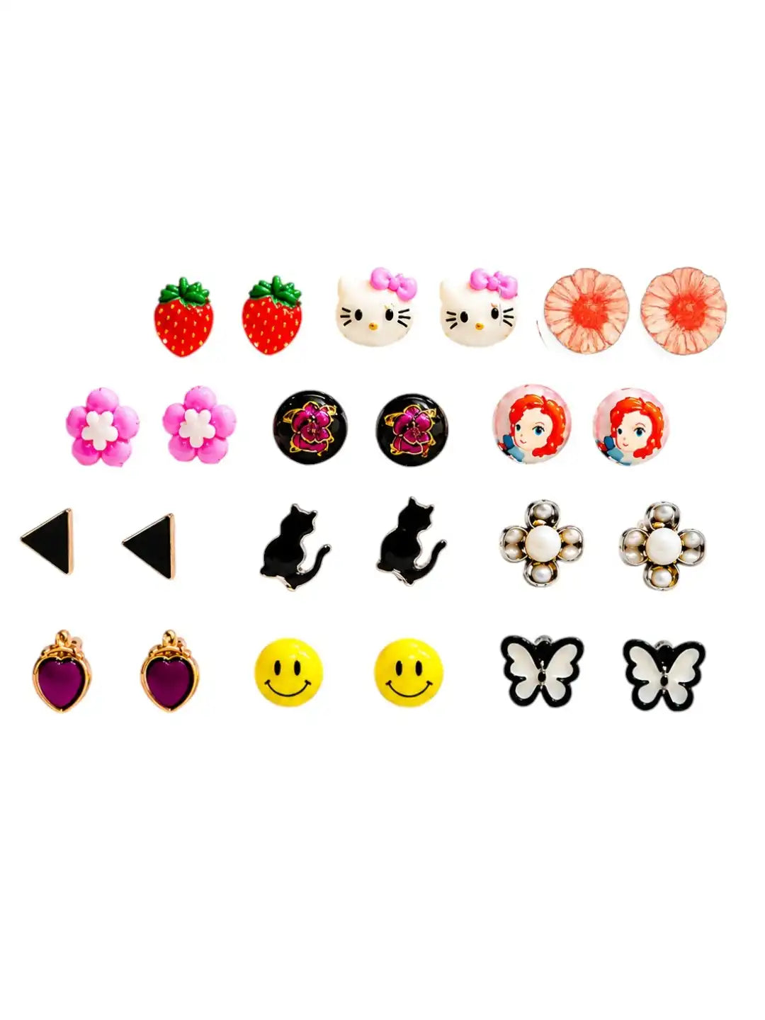 Set of 12 Fancy Cute Multicolor Stud Earrings