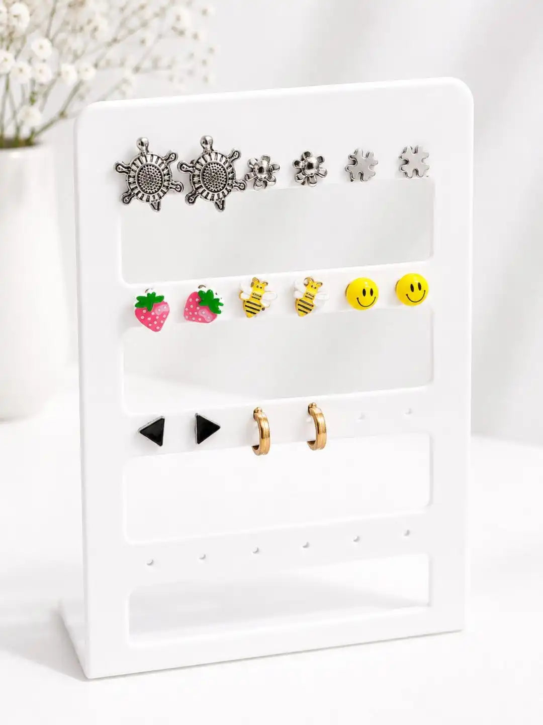 Set Of 6 Fancy & Hoop Stud Combo Earrings