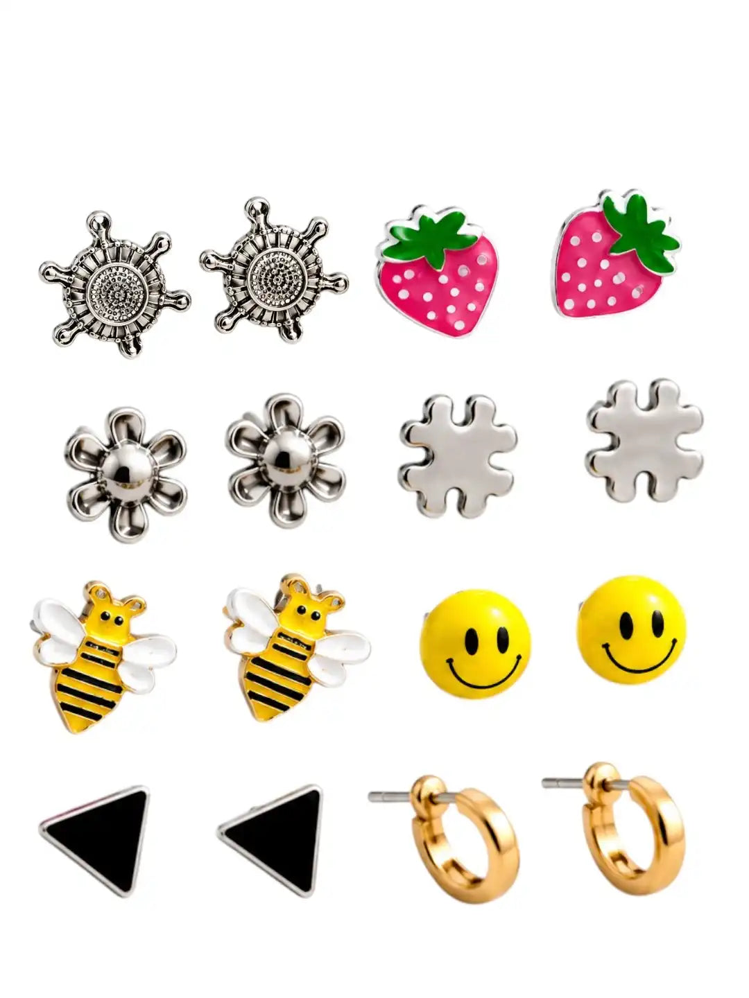 Set Of 6 Fancy & Hoop Stud Combo Earrings