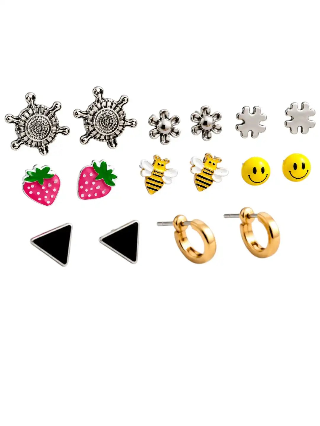 Set Of 6 Fancy & Hoop Stud Combo Earrings