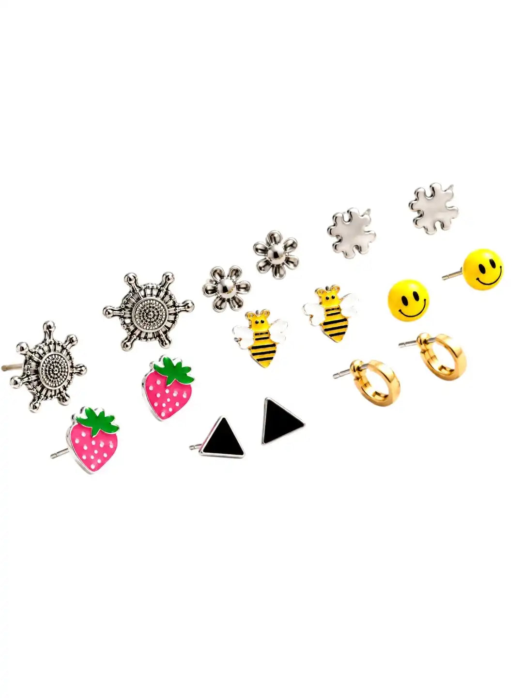 Set Of 6 Fancy & Hoop Stud Combo Earrings