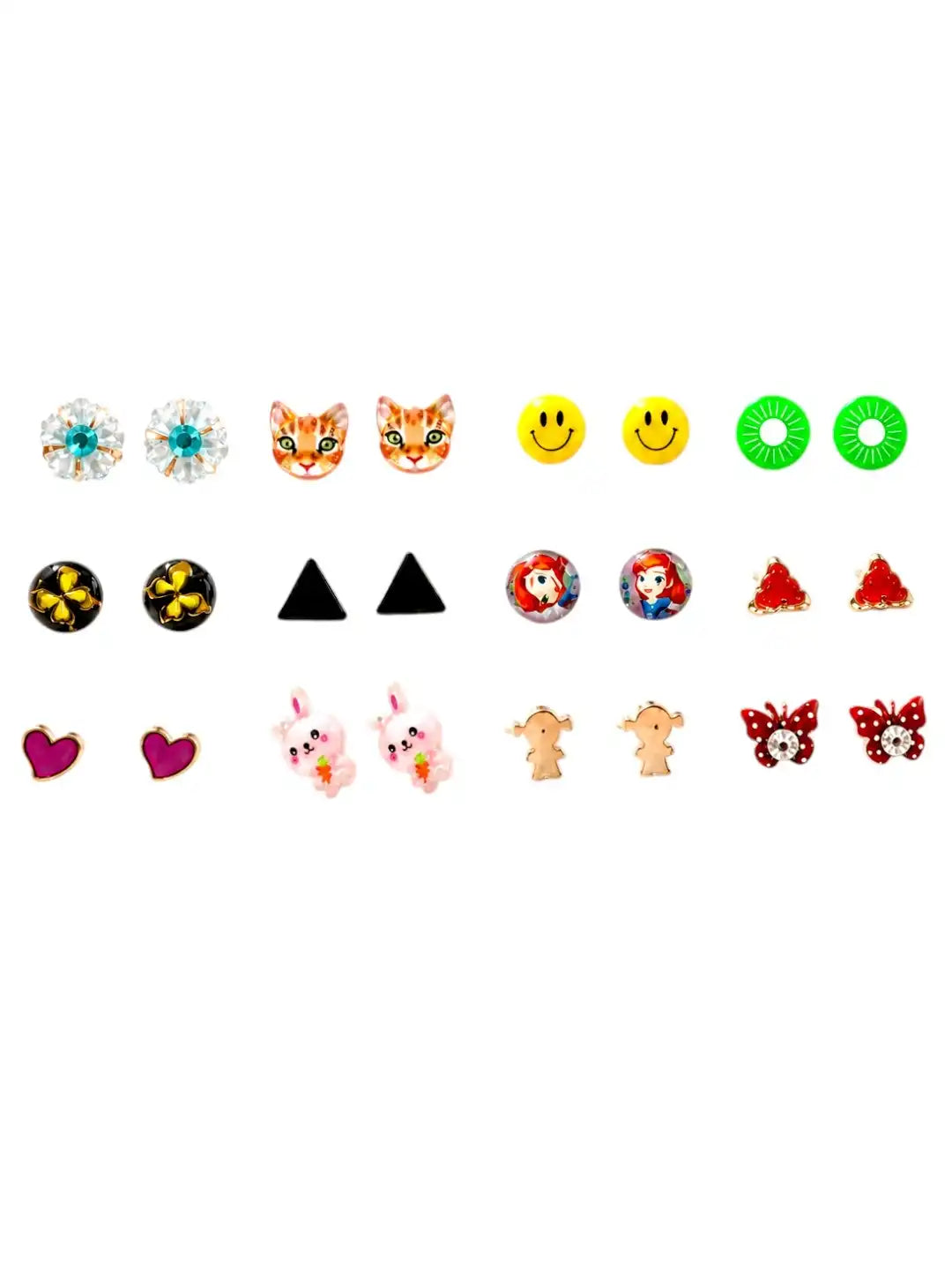 Set of 12 Floral Stud  Multi Color Combo Earrings