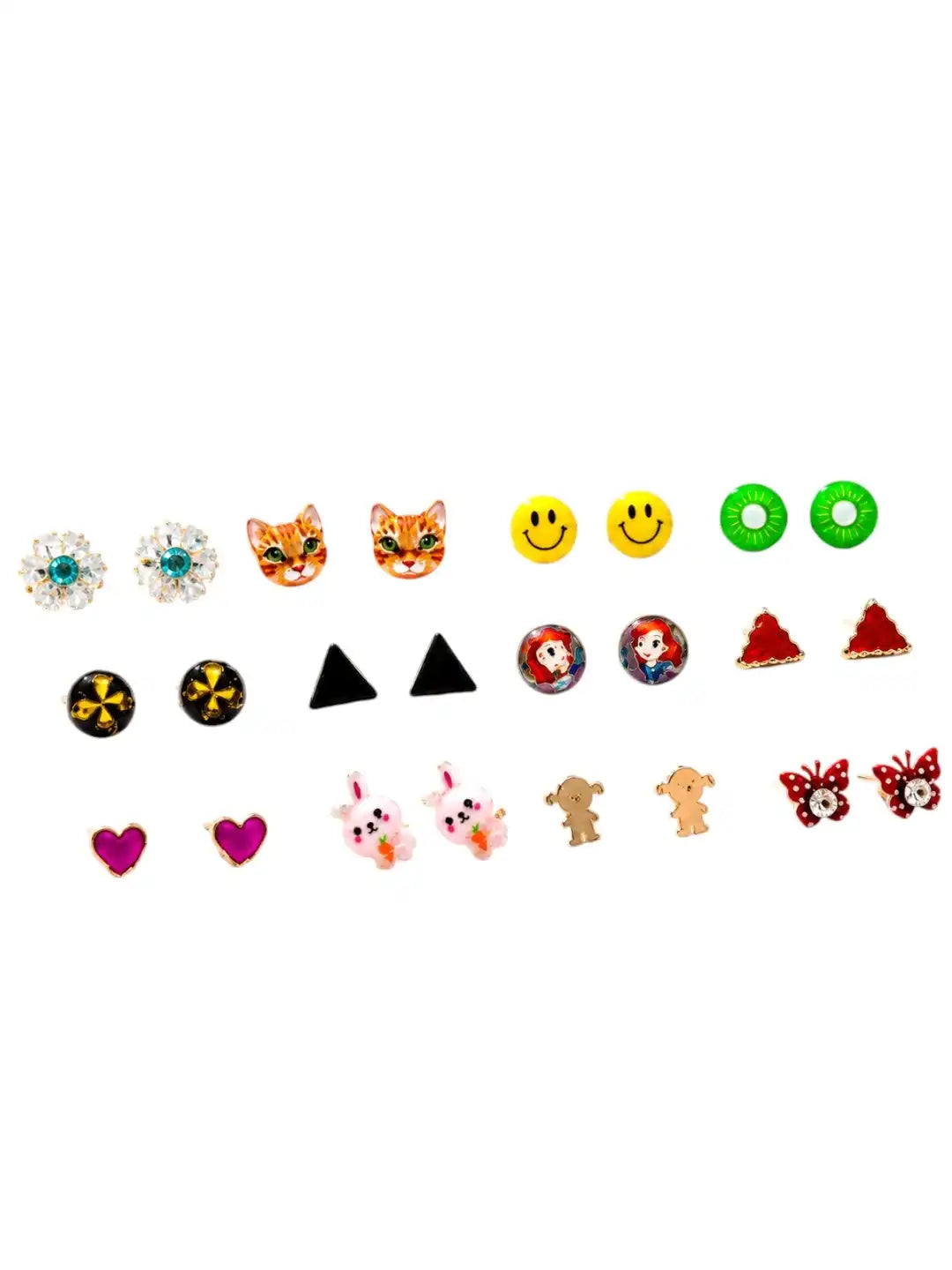 Set of 12 Floral Stud  Multi Color Combo Earrings