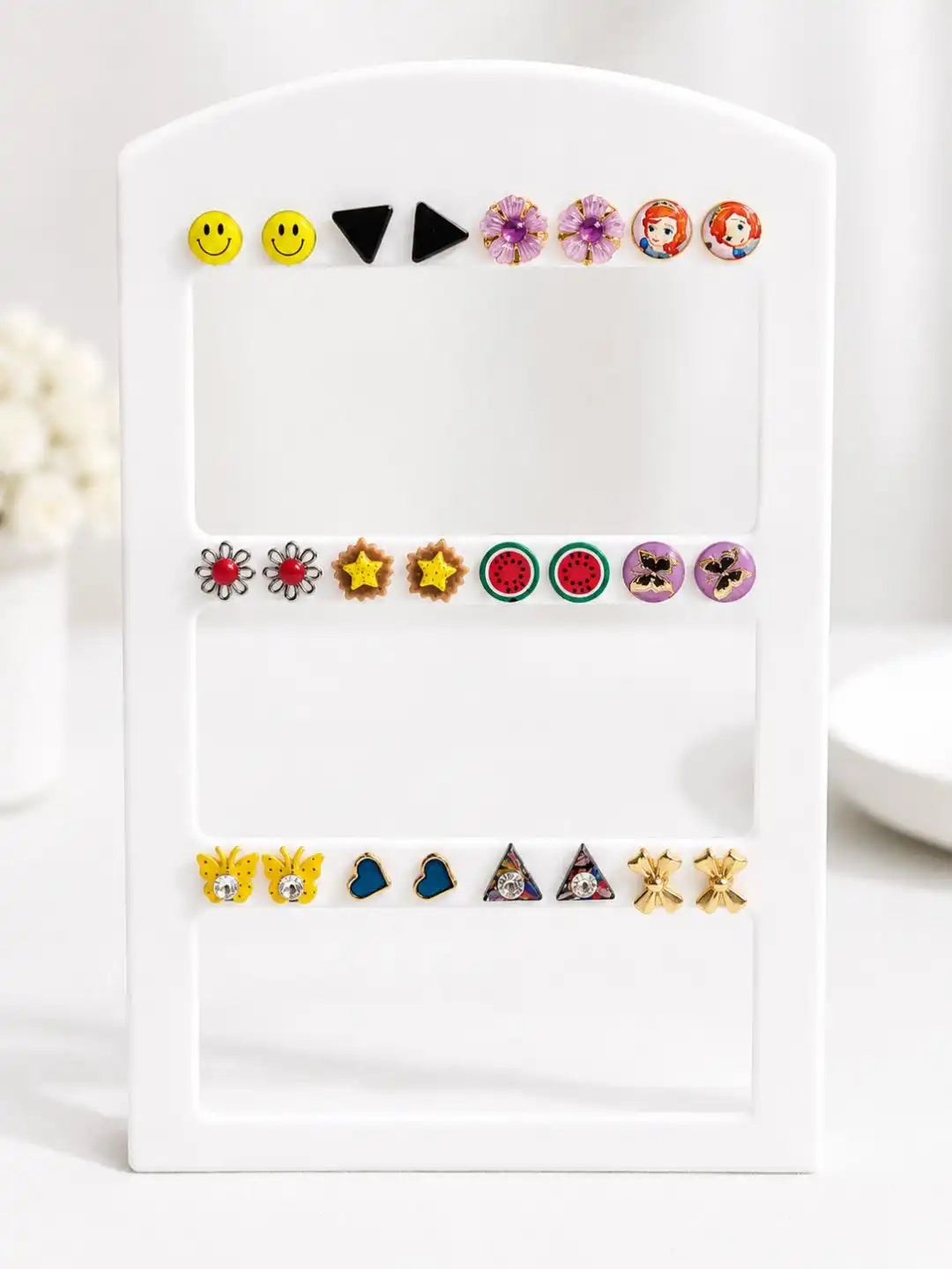 Set of 12 Fancy Stud  Multi Color Combo Earrings