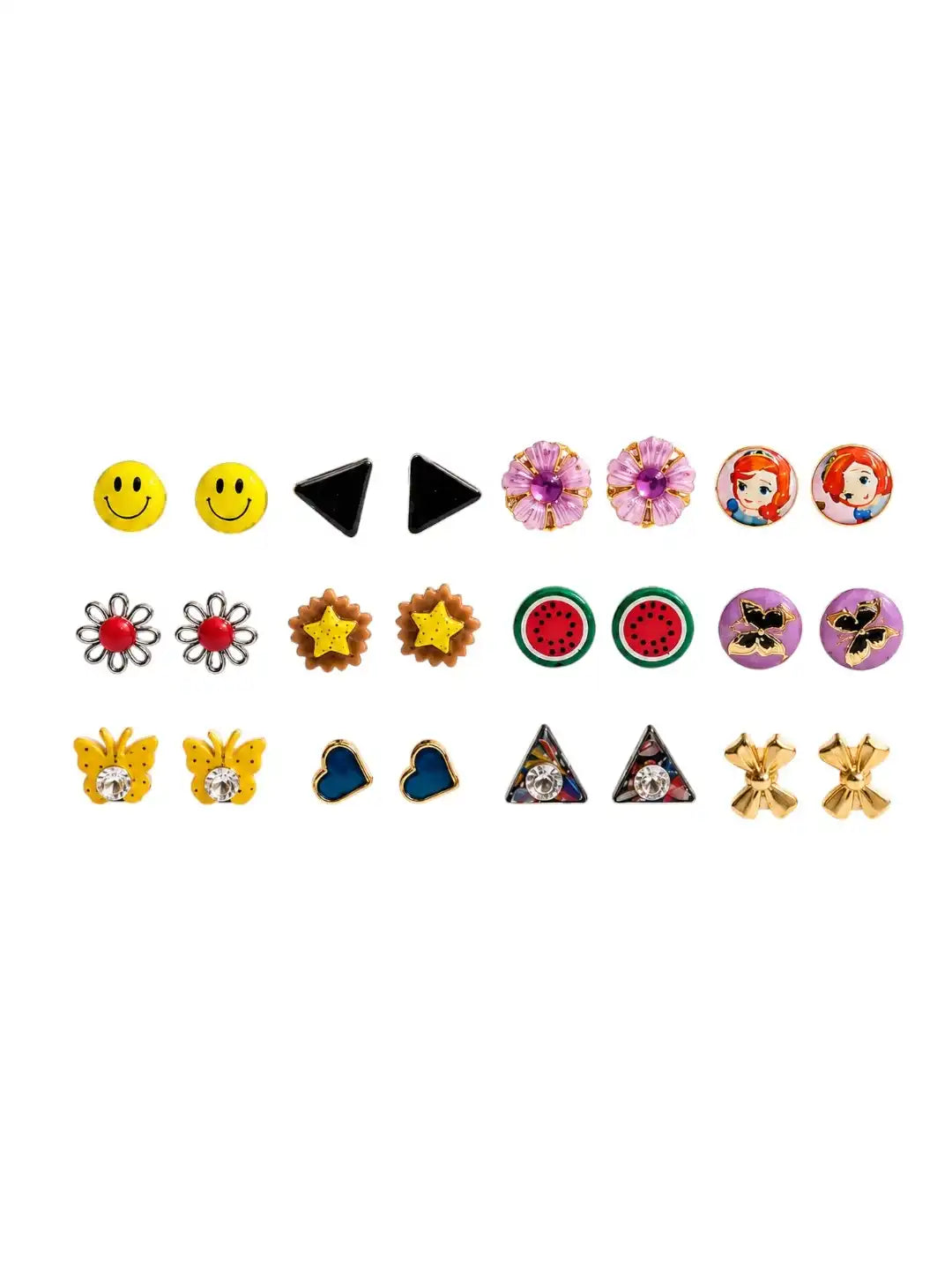 Set of 12 Fancy Stud  Multi Color Combo Earrings