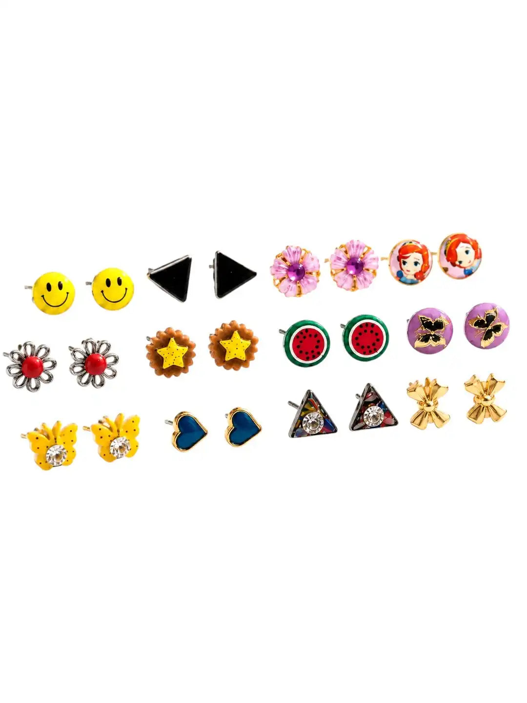 Set of 12 Fancy Stud  Multi Color Combo Earrings