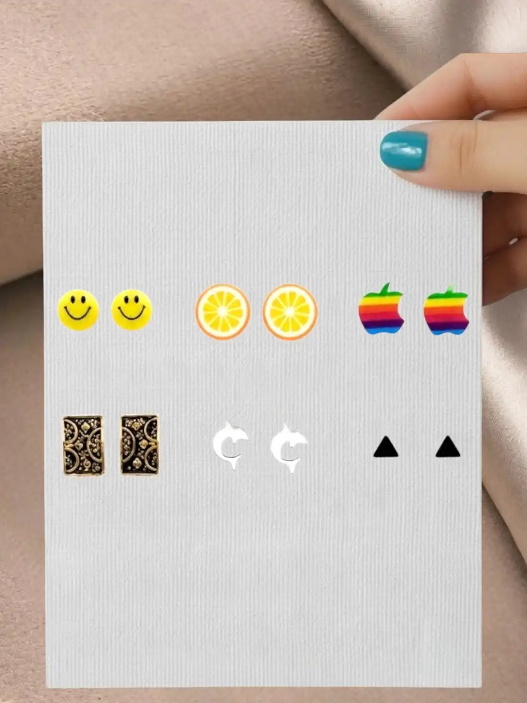 Set of 6 Fancy Stud Multi Color Combo Earrings