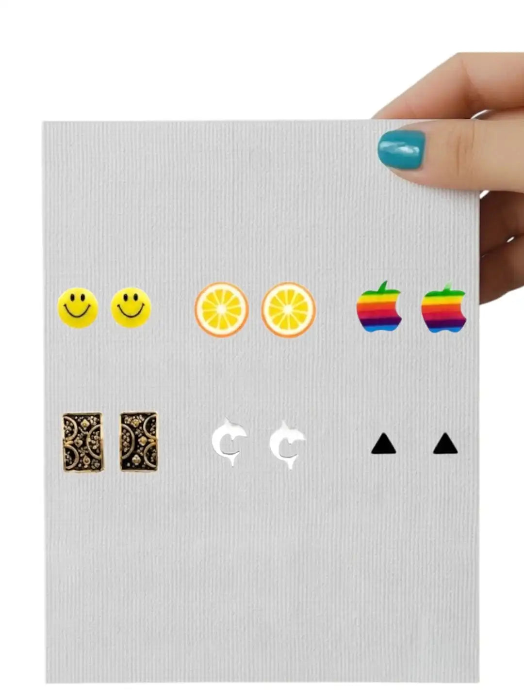 Set of 6 Fancy Stud Multi Color Combo Earrings