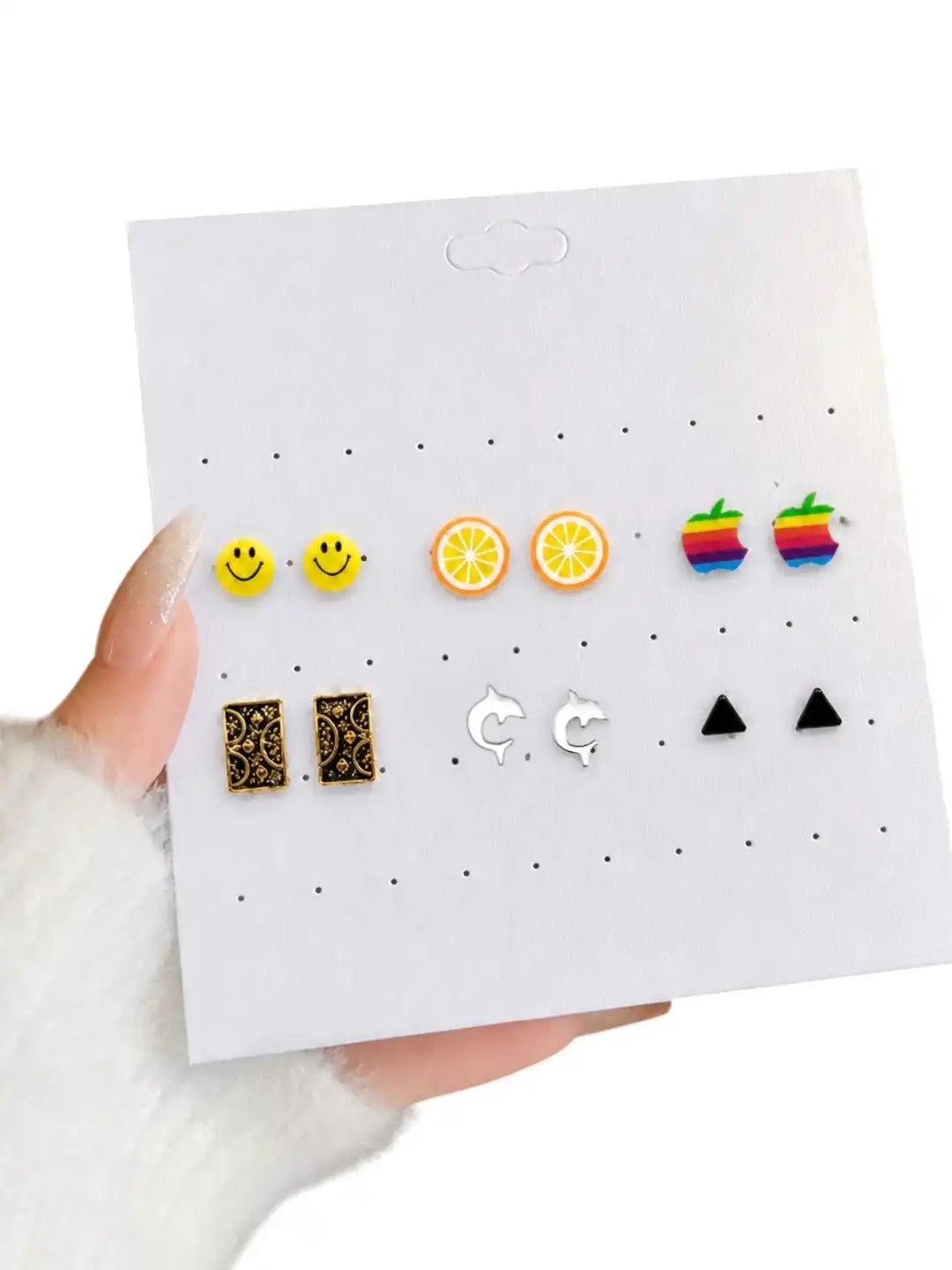 Set of 6 Fancy Stud Multi Color Combo Earrings