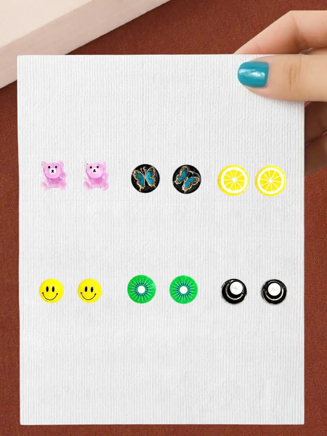 Set Of 6 Cute Stud Multi Color Combo Earrings