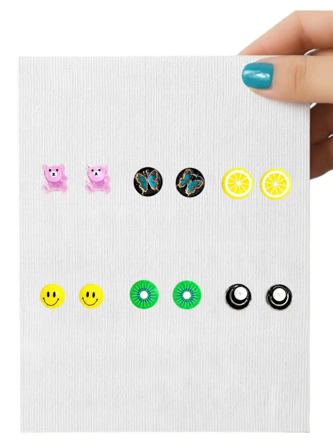 Set Of 6 Cute Stud Multi Color Combo Earrings