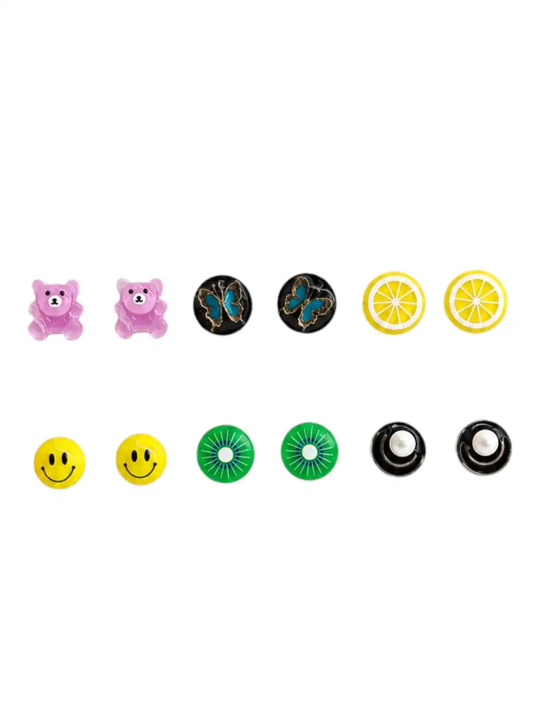 Set Of 6 Cute Stud Multi Color Combo Earrings