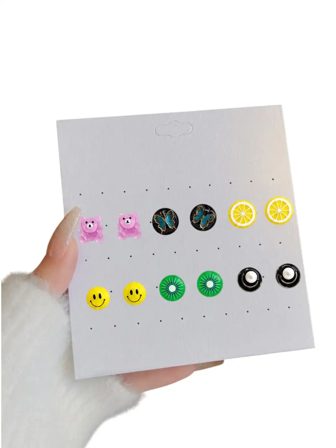 Set Of 6 Cute Stud Multi Color Combo Earrings