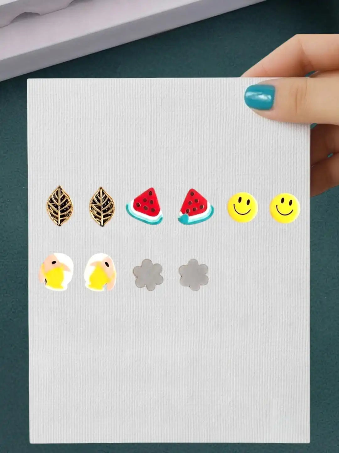 Set of 5 Fancy Stud Multi Color Combo Earrings