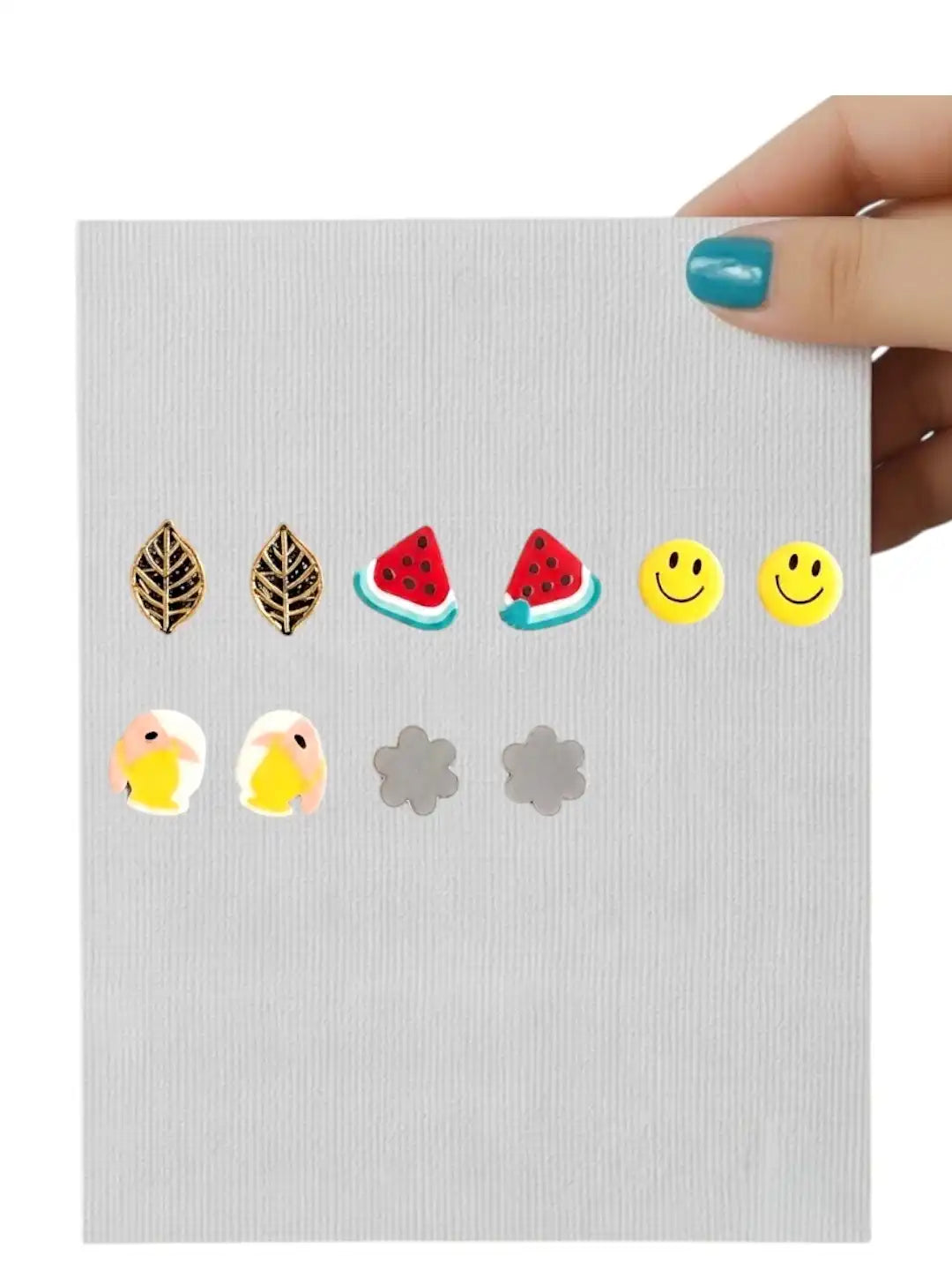 Set of 5 Fancy Stud Multi Color Combo Earrings